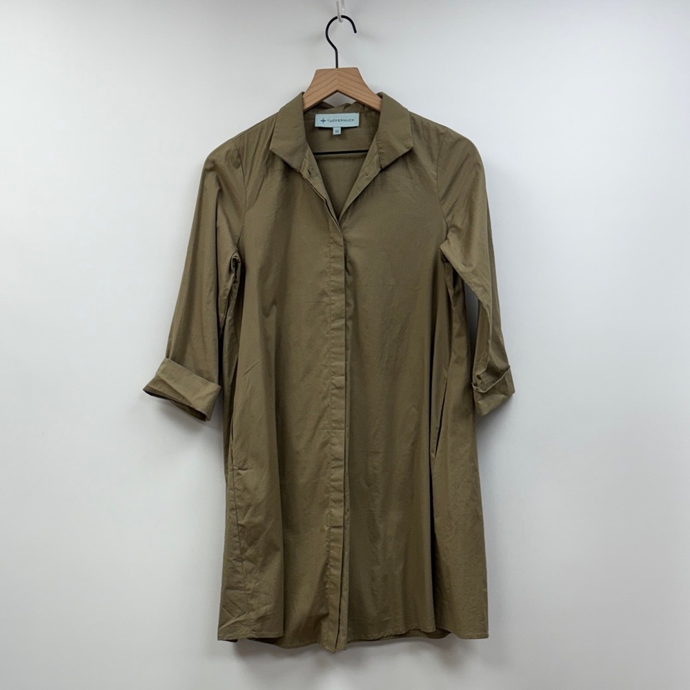 Tuckernuck Charlie Stand Collar Relaxed Button Down Relaxed Dress Sage XS - Picture 4 of 11